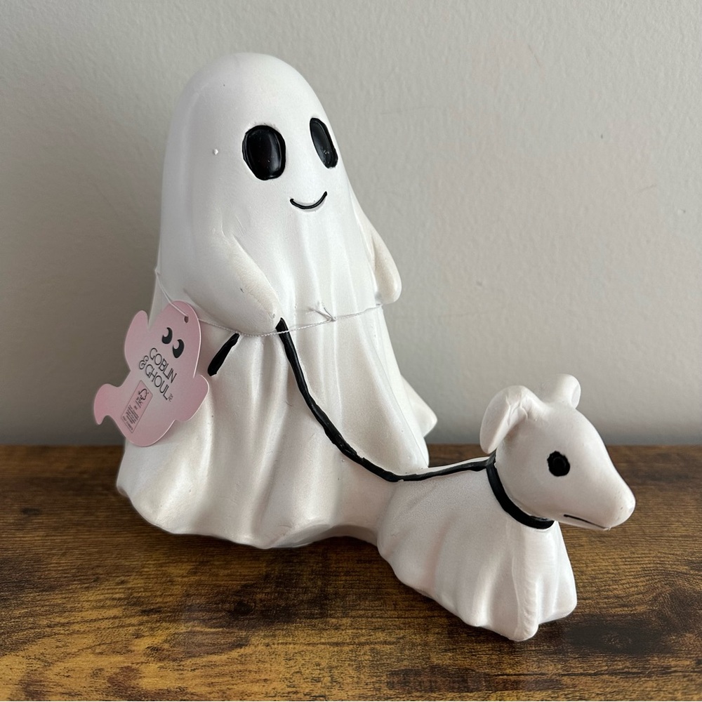 New Goblin & Ghoul Ghost Walking Ghost Dog Statue Figurine White Halloween Cute